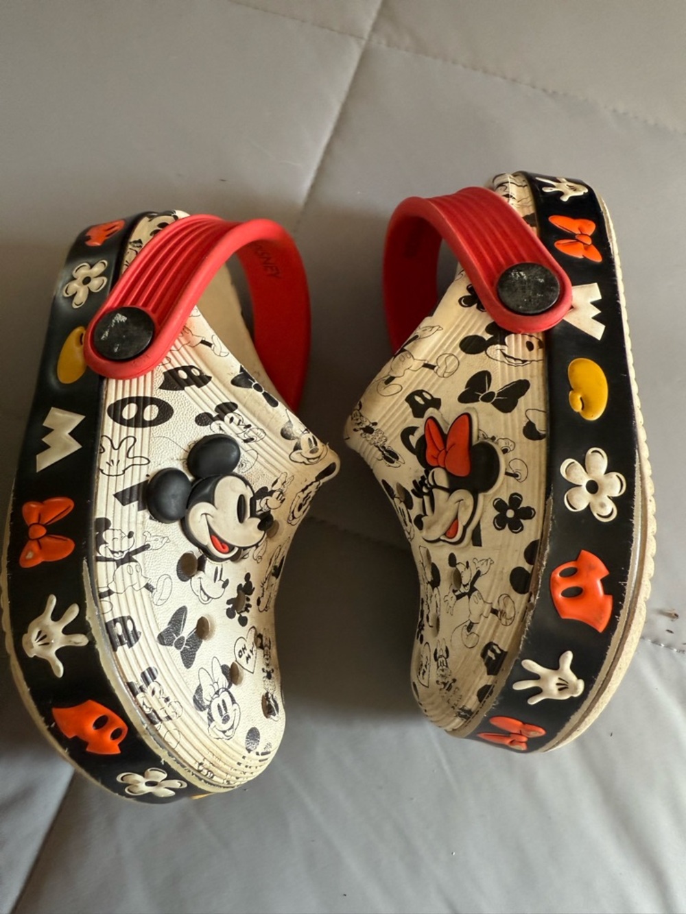 CROCS Kids Mickey & Minnie Cream Black with Red Accent Sandals